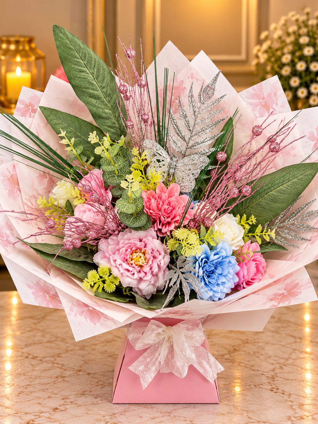 Pink Mother's Day bouquet with glitter